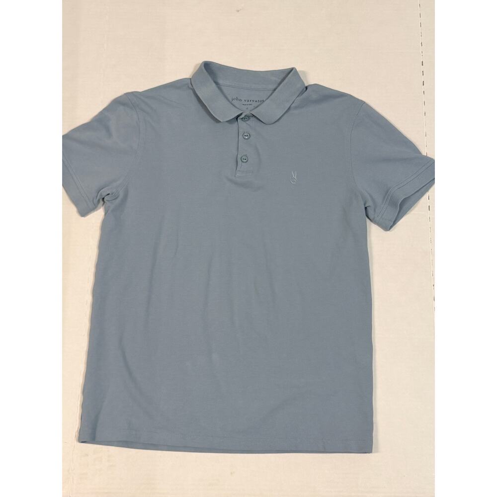 John Varvatos Polo Shirt Mens Small Light Blue Peace Logo Short Sleeve